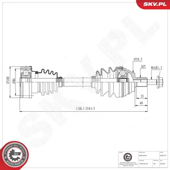 Poloosa kola Hnací hřídel - poloosa ESEN SKV 40SKV175