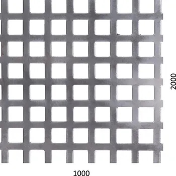 Plech děrovaný plech, otvor 10 x 10 mm, rozteč 15 mm, Fe - ocelový plech, čtvercové řadové děrování, rozměr plechu 2000 x 1000 x 1,5 mm, bez povrchové úpravy