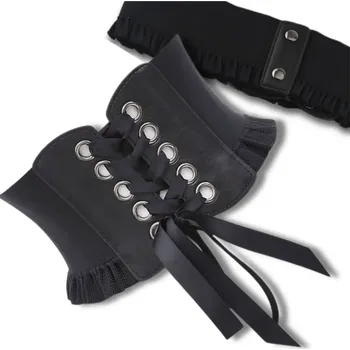 Opasek Elastický Dámský Korzet s Popruhy, Černý Krajkový, Rozměry 73-95x10 cm, Materiál Syntetický a kvalitní umělé kůže