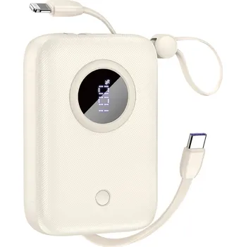 Powerbanka Dudao K14 PowerBanka USB + zabudované kabely Apple Lightning + USB-C / 10000mAh 22,5W bílá