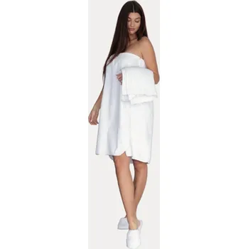 Pánský župan Soft Cotton Dámský SAUNA set LIA v dárkovém balení, Bílá, 420 g / m², Česaná prémiová bavlna 100%, Krátký - vel. Univerzální velikost + ručník + pantofle 40/42