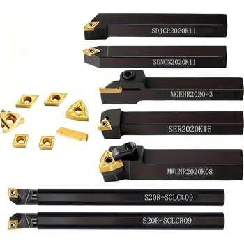 Příslušenstí k soustruhu Soustružnické nože 20 mm s výměnnými plátky - sada 7 dílů pro vnější soustružení, vyvrtávání, závitování a upichování (TrueTech)