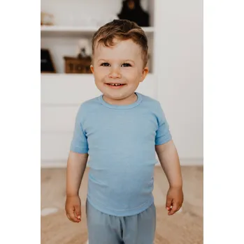Dětské triko s krátkým rukávem z merino vlny, bavlny a hedvábí modré Cosilana Velikost: 104