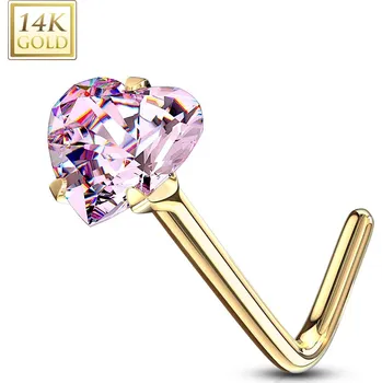 Piercing Šperky4U Zlatý piercing do nosu - růžový zirkon, Au 585/1000 - ZL01192P-YG