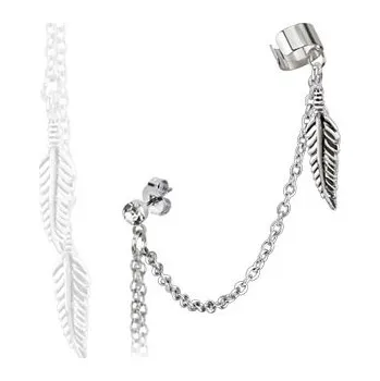 Náušnice Šperky4U Ocelová náušnice s klipem - peříčka - OP1002