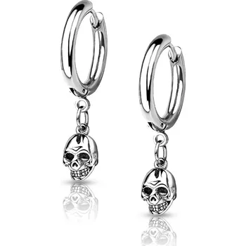 Náušnice Šperky4U Ocelové náušnice kroužky s lebkami - OPN1818-ST