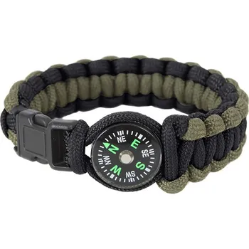 Vybavení pro přežití Náramek SURVIVAL PARACORD s kompasem ZELENO-ČERNÝ 9 - Skladem