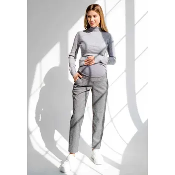 Těhotenské kalhoty z hřejivější látky – šedé melange, vlna Velikost: 2XL