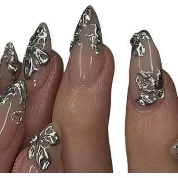 Umělé nehty Sada jemných tipů střední velikosti 24 ks Nalepovací akrylové umělé nehty Mandlový tvar Módní design pro domácí manikúru