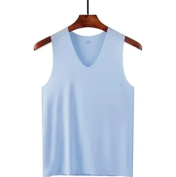 Pánské tílko Pánské tílko s výstřihem do V Jednobarevné tílko z polyesteru a hedvábí Lehký prodyšný materiál na léto a volný čas světle modrá XL