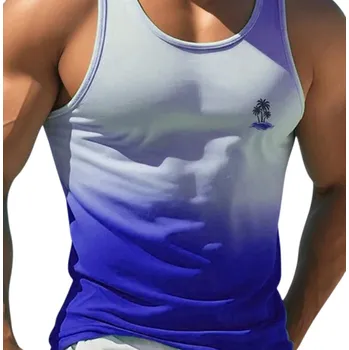 Pánské tílko Duhové pánské tílko Polyesterový materiál Výstřih do O Potisk palmy na prsu Letní design Lehký střih Na volný čas fialová XS
