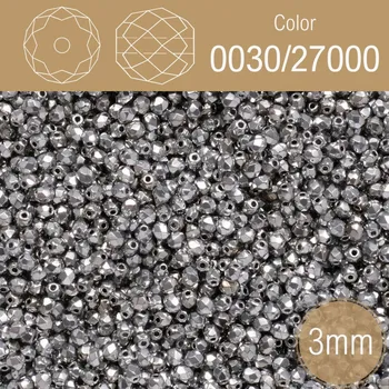 Korálek Korálky BROUŠENÉ 3mm. Barva 0030/27000 pokov Platina. Balení 150Ks.