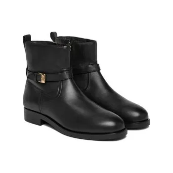 Dámské kozačky Polokozačky Tommy Hilfiger Th Buckle Riding Leather Bootie FW0FW08781 Černá 38