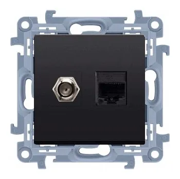 Elektrická zásuvka Simon 10 Anténní zásuvka typu F + zásuvka RJ45 5e černá CASFRJ455.01/49