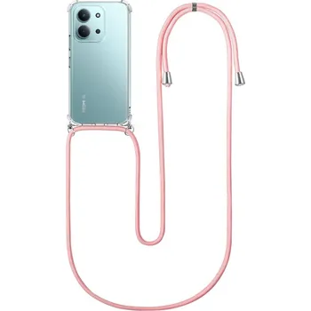 Pouzdro na mobilní telefon Kryt Xiaomi Redmi 15C s růžovou šňůrkou průhledný (obal neboli pouzdro na Xiaomi Redmi 15C)