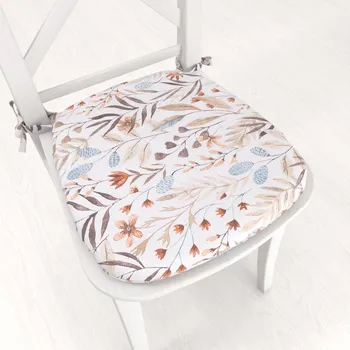 Podsedák Oblý podsedák Leona LN-163 Podzimní větvičky na bílém - 39x37x3 cm