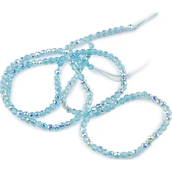 Korálek Skleněné korálky broušené ohňovky 2 mm s AB efektem, na šňůrce, velké, 8 modrá azurová AB