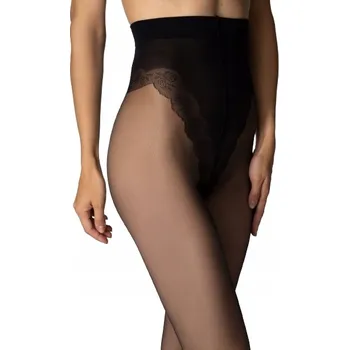 Dámské punčochy MONA Valentine 20 DEN hladké punčocháče s ozdobnými kalhotkami černé 4-L Nero