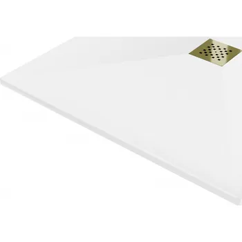 Sprchová vanička Mexen Stone+, čtvercová vanička z minerálního kompozitu 70 x 70 cm, bílá, zlatá lesklá krytka, 44107070-G