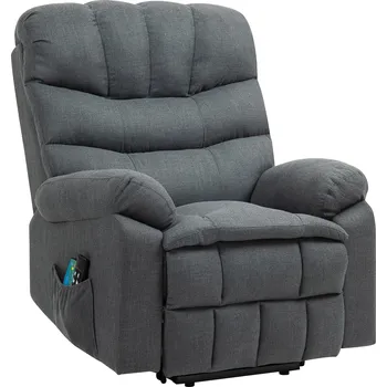 Masážní křeslo HOMCOM polohovací lehátko, elektrické polohovací lehátko s masážní funkcí, čalouněné polohovací lehátko s funkcí stání, kov, látka, šedá barva