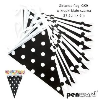 Set školních potřeb Girlanda flagi w kropki biało-czarna 27.5cmx6m