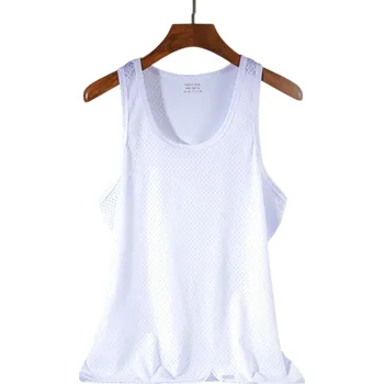 Pánské tílko Sportovní pánské tílko Prodyšný polyester Výstřih do O Jednobarevné provedení Lehký funkční střih Na trénink a běh bílá S