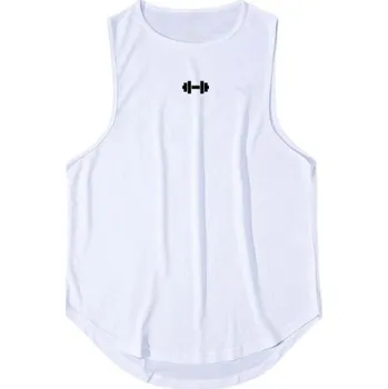 Pánské tílko Fitness pánské tílko Polyesterový sportovní materiál Výstřih do O Jednobarevné provedení Potisk činky na hrudi Na posilování bílá XL