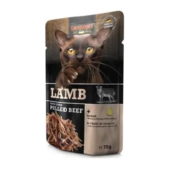 Krmivo pro kočku Leonardo Kapsička - jehněčí + extra trhané hovězí balení 70 g - od psiskoty.cz
