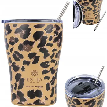 Termohrnek Termohrnek s leopardím vzorem potiskem a brčkem z nerezové oceli 350 ml