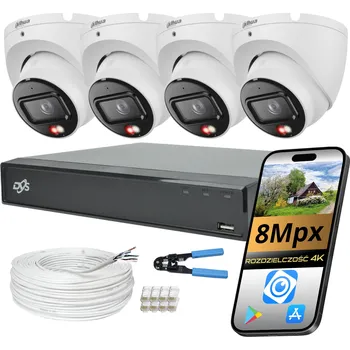 Bezpečnostní kamera MONITOROVACÍ SET: 4 KOPULOVÉ KAMERY DAHUA IP POE ULTRA HD 8Mpx S FUNKCEMI AI