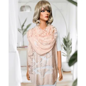 Šála Classic Scarf Dámská světle růžová - lososová šála s výšivkou, bordurou, krajkou a s hedvábím, tón v tónu