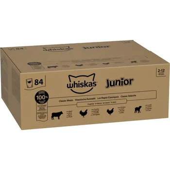 Krmivo pro kočku 84×85 g Klasický výběr v omáčce Whiskas Junior kapsičky vlhké krmivo pro kočky