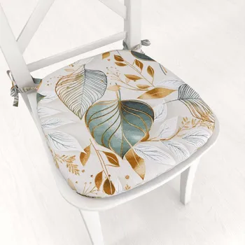 Podsedák Oblý podsedák Leona LN-174 Zelené listy na režném - 39x37x3 cm