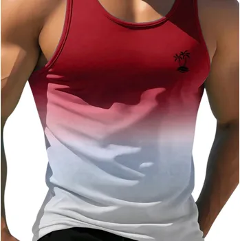 Pánské tílko Letní pánské duhové tílko Polyesterový materiál Výstřih do O Motiv palmy na prsu Lehký rovný střih Na volný čas červená XXL