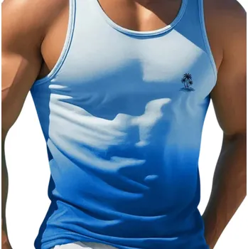 Pánské tílko Duhové pánské tílko Polyesterový materiál Výstřih do O Potisk palmy na prsu Letní design Lehký střih Na volný čas tmavě modrá XXL