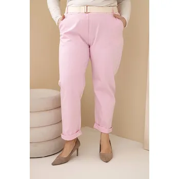 Dámské kalhoty Dámské bavlněné kalhoty Plus Size s páskem světle růžové Barva: Světle růžová, Velikost: 5XL