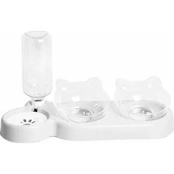 miska pro kočku Dvojitá miska pro kočky s automatickým dávkovačem vody 0,5 l