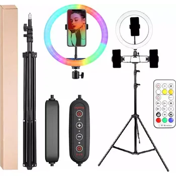Selfie tyč Kruhové LED RGB selfie světlo se stativem 210 cm