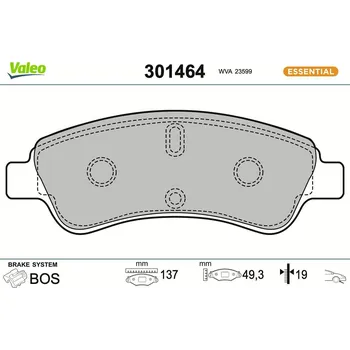 Brzdová destička Sada brzdových destiček, kotoučová brzda VALEO 301464