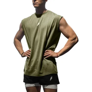 Pánské tílko Funkční pánské tílko Polyesterový sportovní materiál Výstřih do O Jednobarevné provedení Lehký střih Na trénink a volný čas zelená L