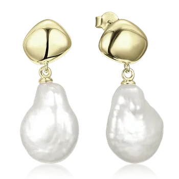 Náušnice MINET Elegantní pozlacené stříbrné náušnice s perlou