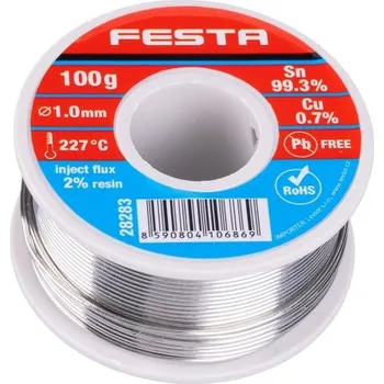 Páječka Drát pájecí trubičkový FESTA Sn 99,3%/0,7%Cu, O 1mm, 100g