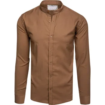 Pánská košile Pánská hnědá neformální košile se stojáčkem DX2592 Velikost: 2XL