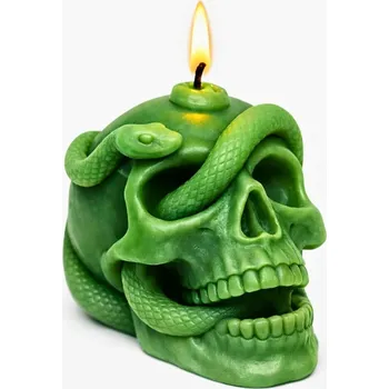 Svíčka Vonná svíčka Lebka s hadem | 160 g | Svíčkománie3D | Barva: Zelená