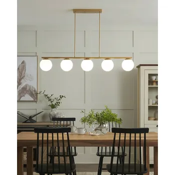 Osvětlení Závěsná lampa zlatý kov 62 cm 5 světel zlatá stínidla bílé sklo glamour design kuchyň jídelna Beliani