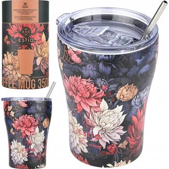 Termoska Termohrnek s květinovým vzorem, nepropustná termoska na kávu, čaj se slámkou, 350 ml