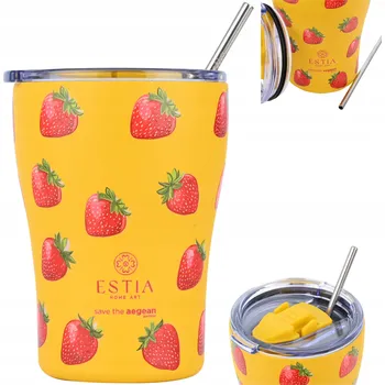 Termoska Termohrnek s jahody, nepropustná termoska na kávu, čaj, 350 ml, 6/12 h