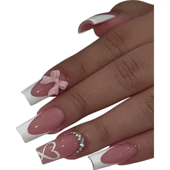 Umělé nehty Čtvercová francouzská manikúra 24 ks Nositelné umělé nehty s lepidlem a pilníkem DIY sada pro domácí i salonní použití