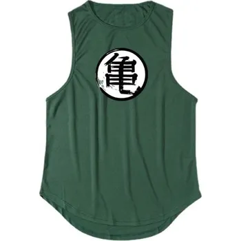 Pánské tílko Stylové pánské tílko Polyesterový materiál Výstřih do O Jednobarevné provedení Potisk znaku na hrudi Na volný čas zelená L