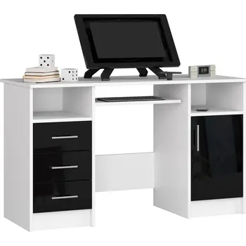 Psací stůl Volně stojící psací stůl Ana 124 cm bílý/černý lesk